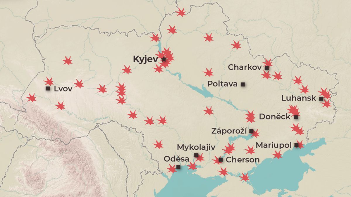 Mapa: Kde Rusko udeřilo proti Ukrajině